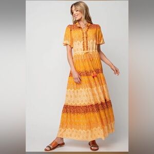 EASEL Floral Yellow and Orange Maxi Dress